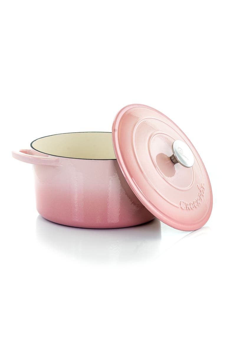 Crock-pot 2 Piece 5 Quarts Enamled Cast Iron Dutch Oven, Alternate, color, Pink