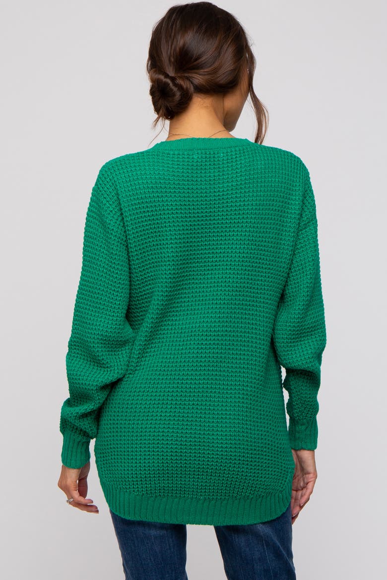 Waffle Knit Rounded Hem Sweater, Alternate, color, Emerald Green