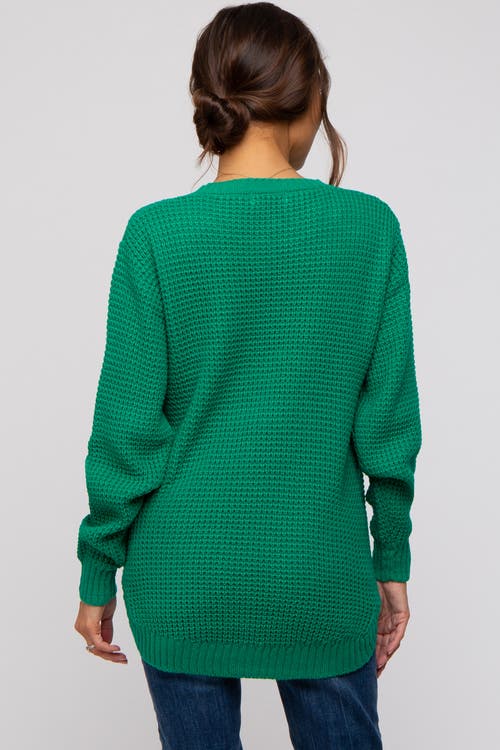 Pinkblush Waffle Knit Rounded Hem Sweater In Green