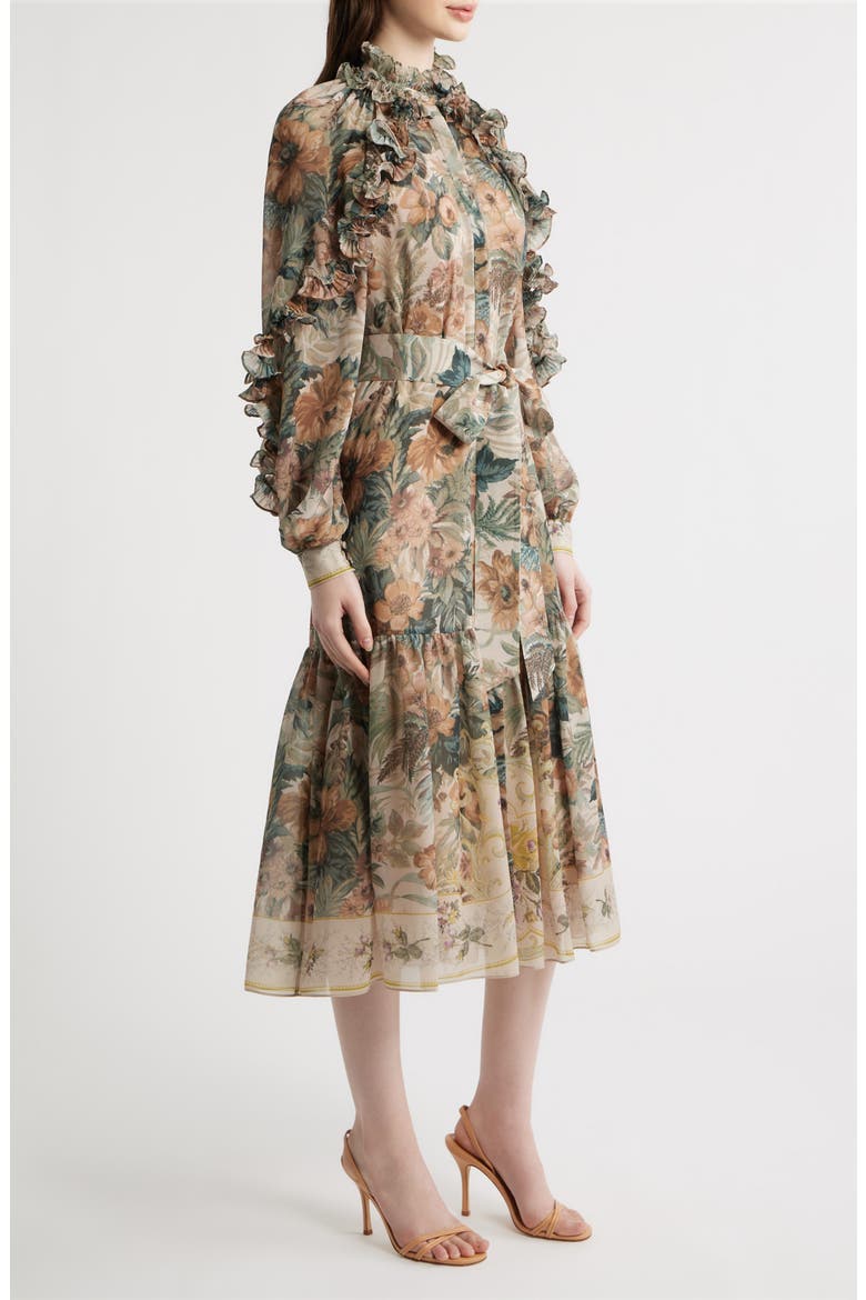 Amanda Floral Print Tie Waist Long Sleeve Midi Dress, Alternate, color, ROSE MULTI
