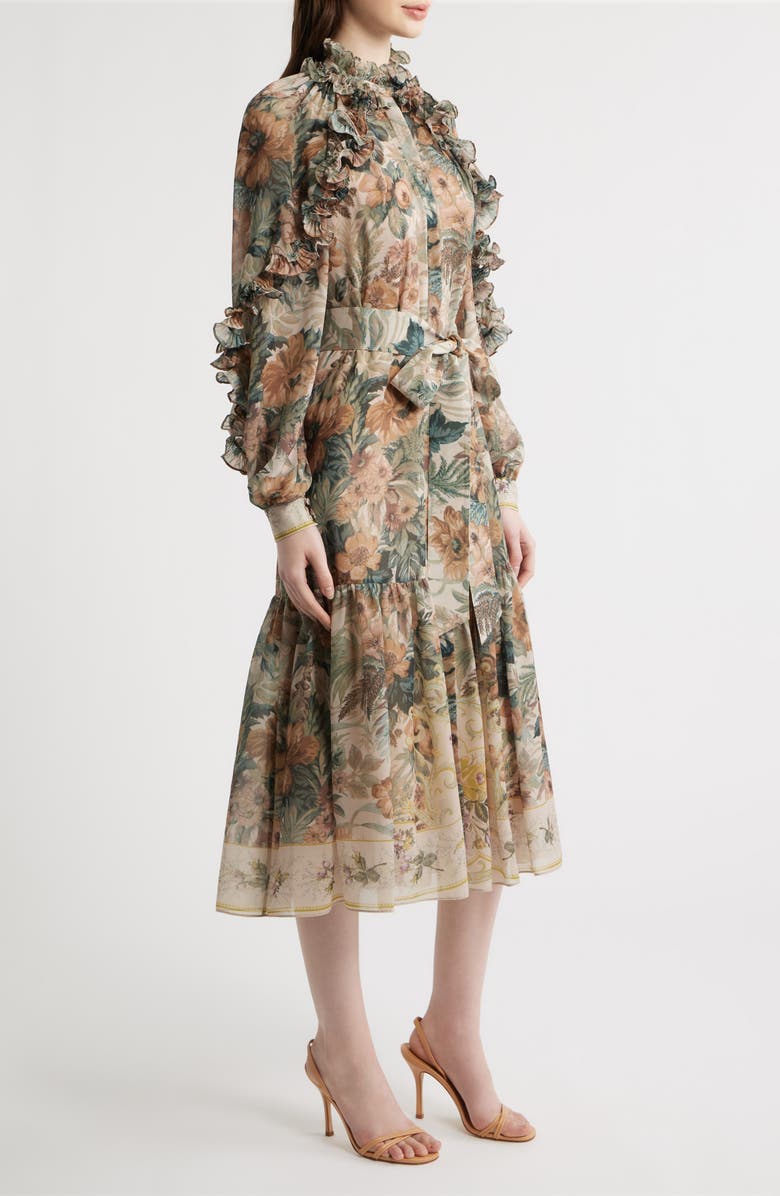 KOBI HALPERIN Amanda Floral Print Tie Waist Long Sleeve Midi Dress, Alternate, color, Rose Multi