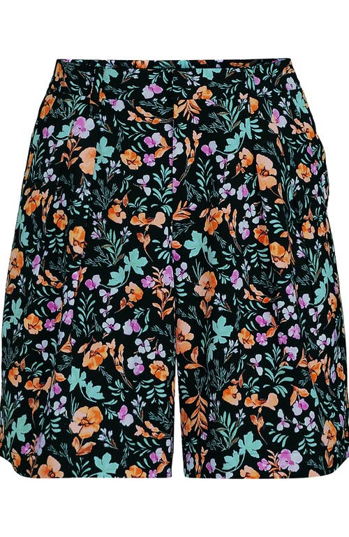 Lands' End Creaseless High Rise 7" Shorts In Black Large Watercolor Floral