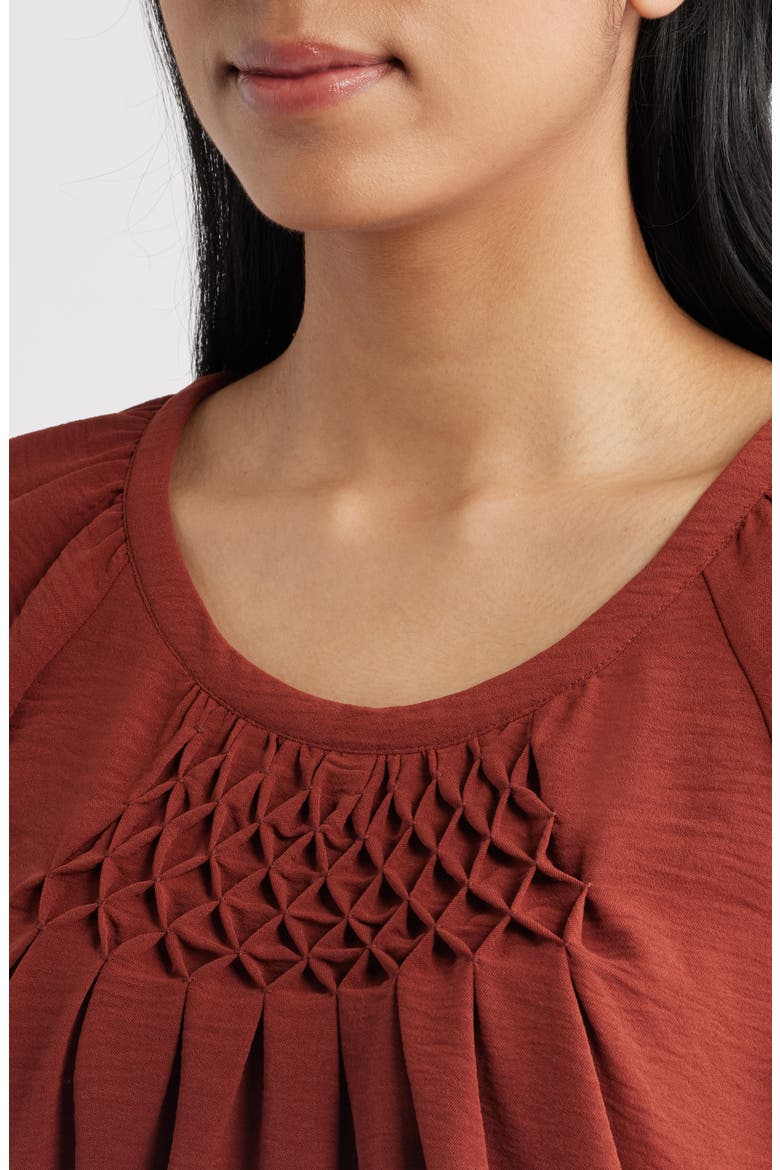 Smock Pleat Knit Top, Alternate, color, BRANDY BROWN