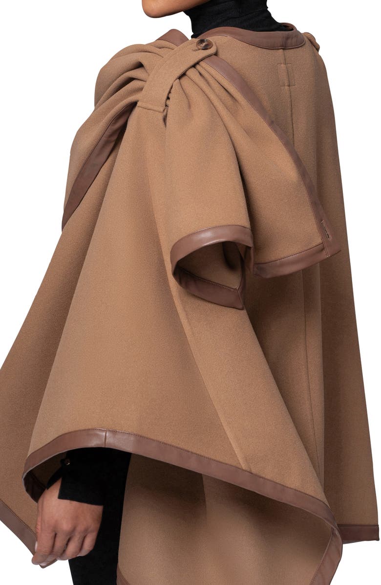JLUXLABEL Felt Shawl with Faux Leather Trim, Alternate, color, Brown