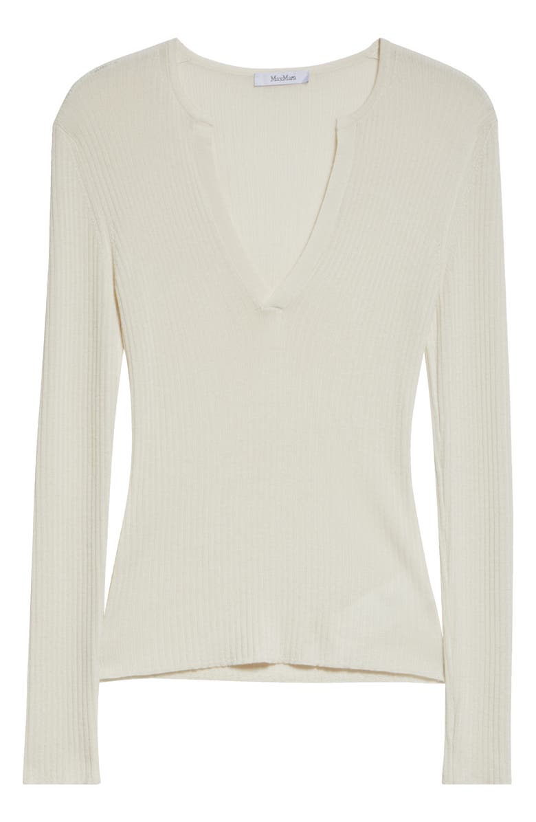 Max Mara Urlo Silk & Cashmere Rib Split Neck Sweater, Alternate, color, 