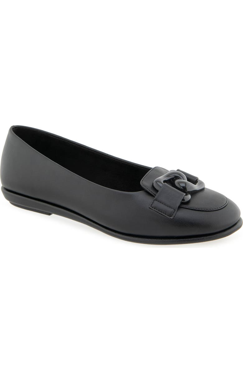 Aerosoles Bell Chain Bit Flat, Main, color, Black Faux Leather Nappa