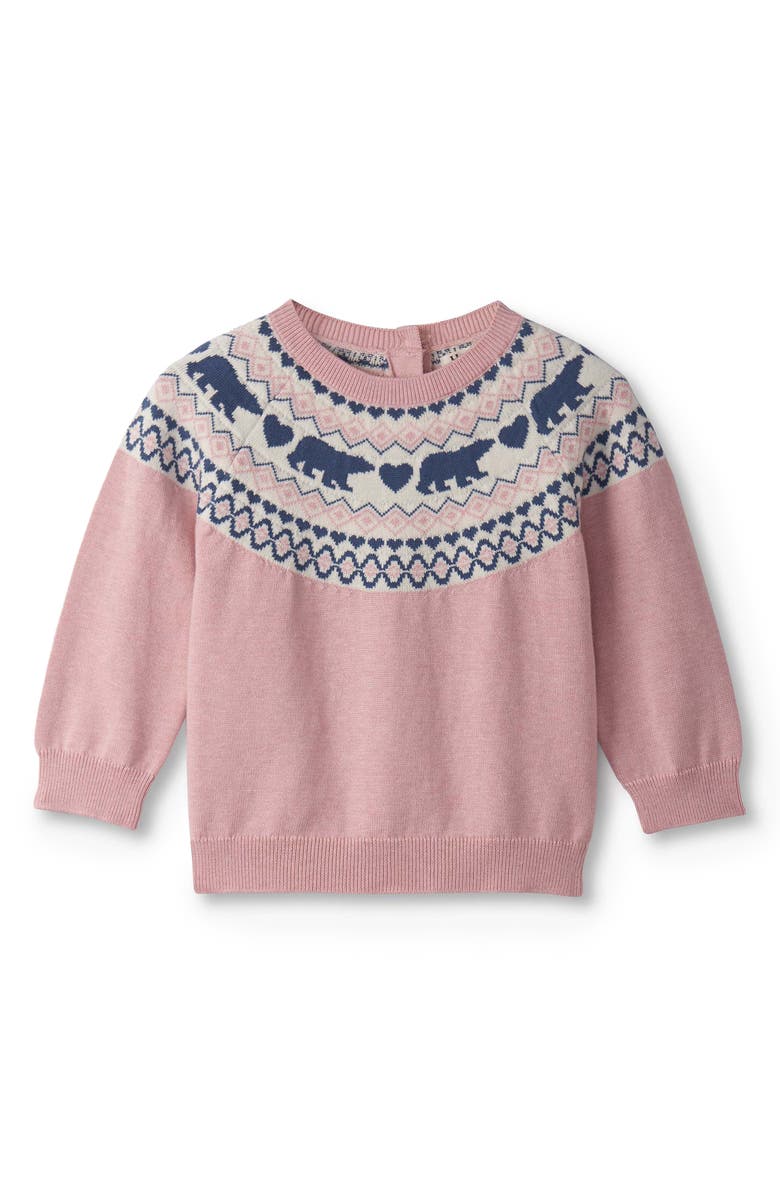 Hatley Bear Fair Isle Cotton Sweater & Joggers Set, Alternate, color, Pink