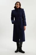 Karen Millen Wool High Neck Puffer Belted Midi Coat