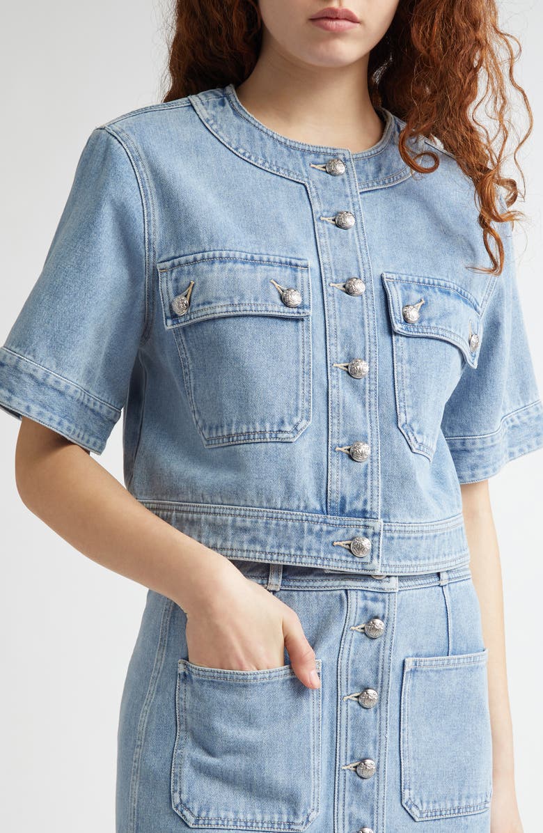Veronica Beard Elias Short Sleeve Denim Crop Jacket, Alternate, color, Silverwood Blue
