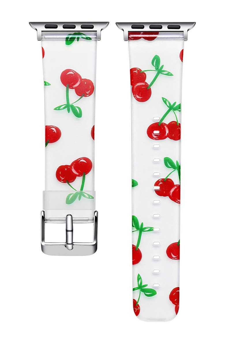 Cherries Silicone Fruit Accented 42mm Apple Watch 1/2/3/4 Band, Alternate, color, CHERRIES