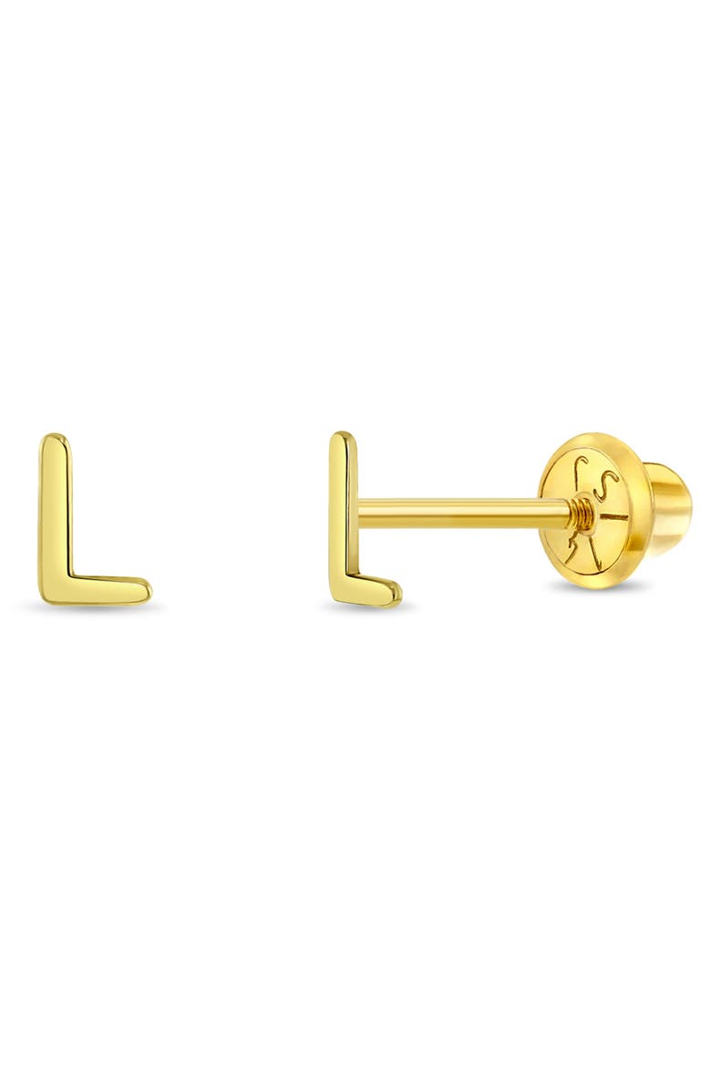 14k Itsy Bitsy Initial Letter Earrings, Main, color, Letter L