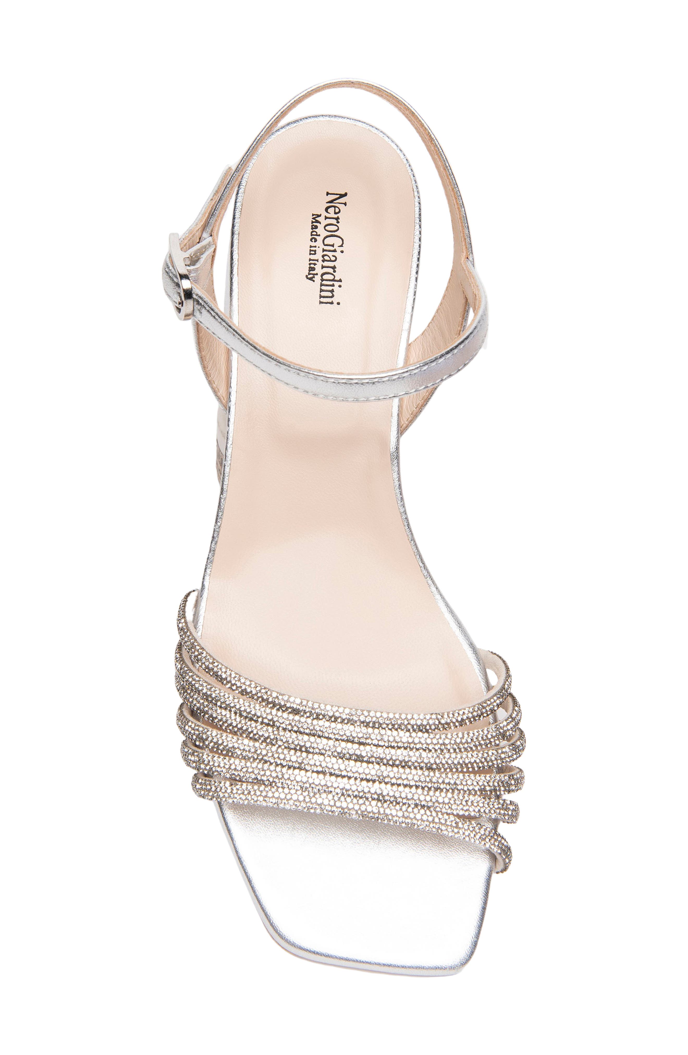 NeroGiardini Embellished Ankle Strap Sandal, Alternate, color, Silver