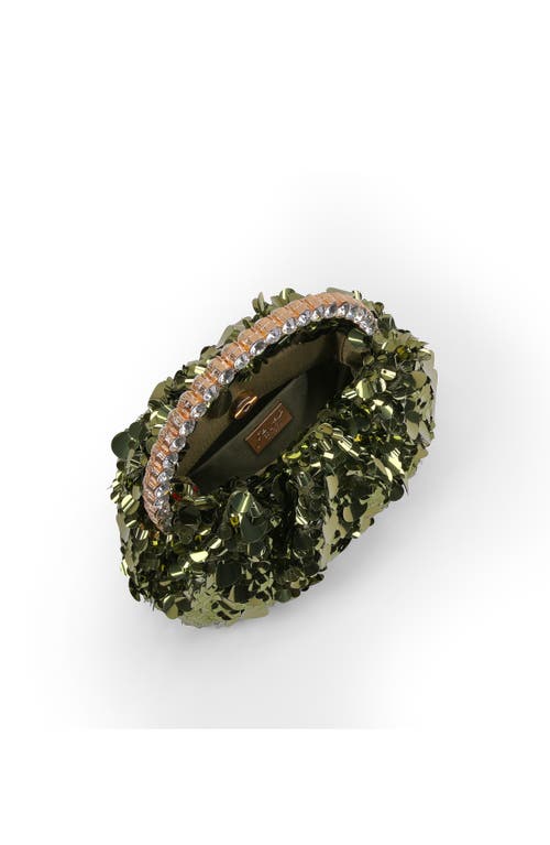 Jewel Badgley Mischka Holly Crinkle Sequin Crystal Handle Pouch Clutch In Green