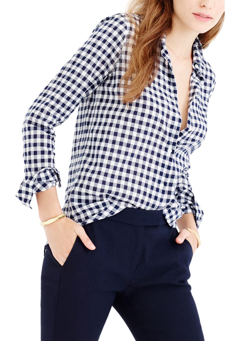 Crinkle Gingham Boy Shirt, Alternate, color, BLACK WHITE