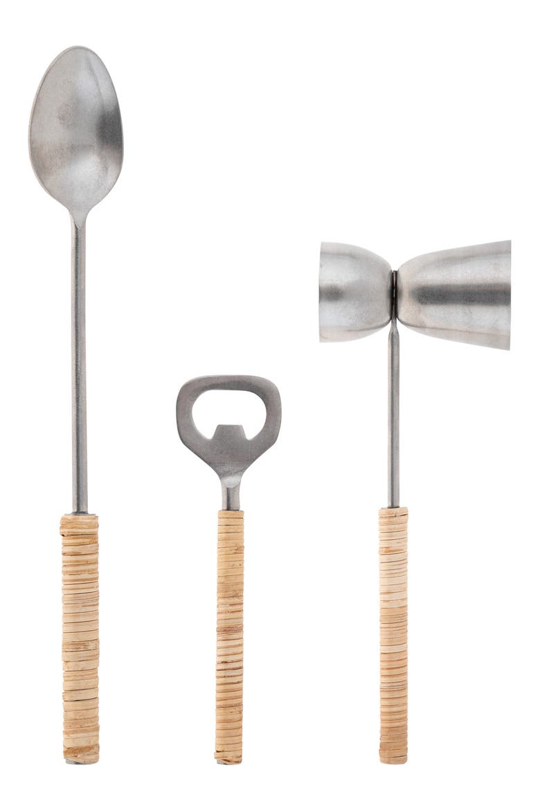 Catalina 3-Piece Cane Wrapped Bar Tool Set, Main, color, GREY