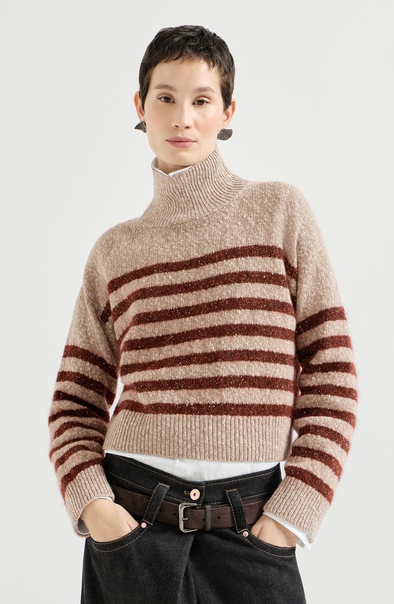 Brunello Cucinelli Soft virgin wool and cashmere turtleneck sweater with dazzling stripes, Alternate, color, Multicoloured