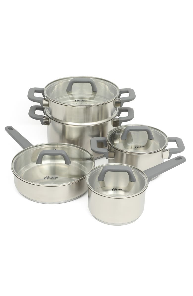 OSTER Beauford 9-Piece Stainless Steel Pots and Pans Cookware Set, Main, color, Silver