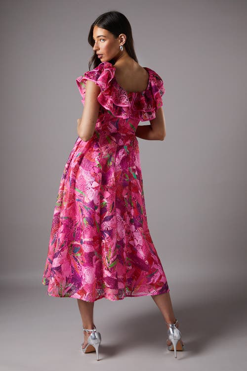 Coast Frill Sleeve Midi Dress In Multi
