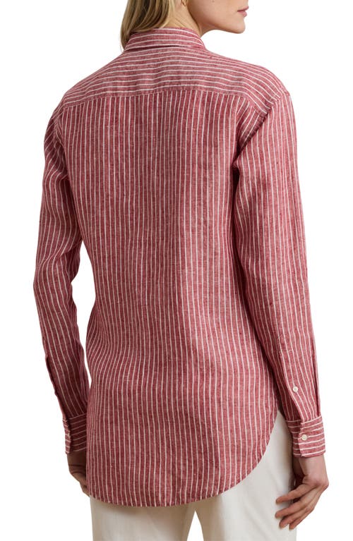 Ralph Lauren Womens Relaxed Fit Striped Linen Shirt P Xs 3x In Brown