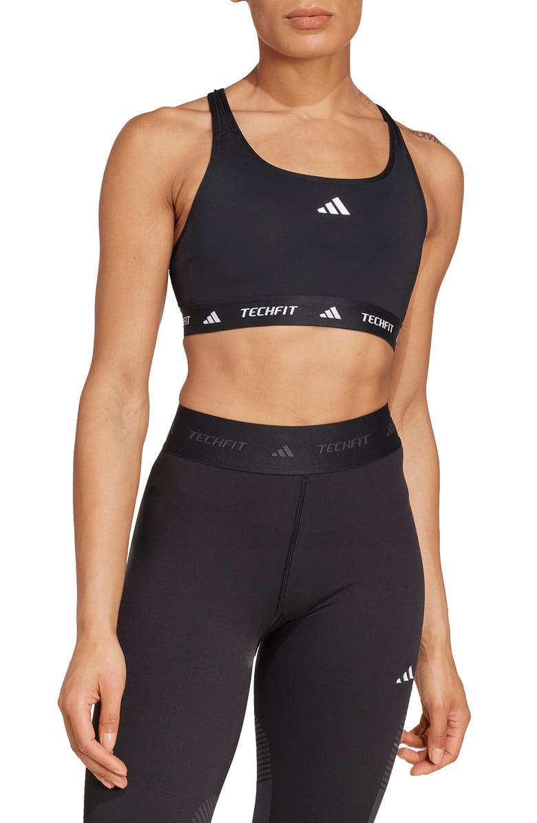 adidas Techfit Medium Support Sports Bra, Main, color, Black