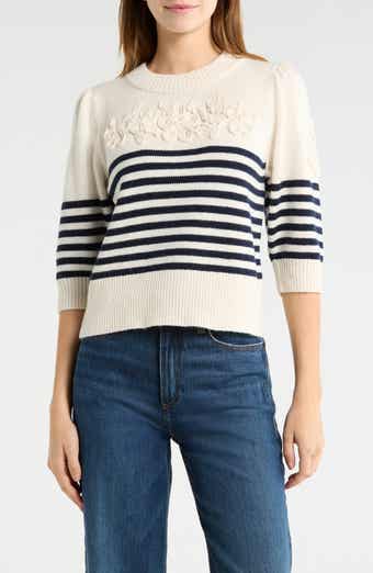 Martha Placed Stripe Floral Appliqué Sweater