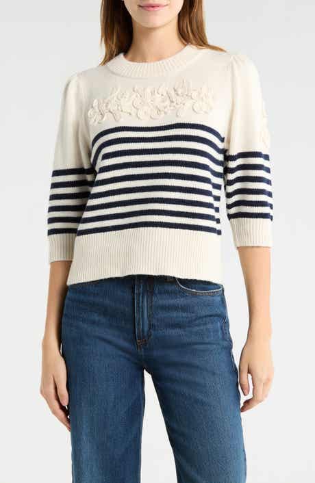 Martha Placed Stripe Floral Appliqué Sweater