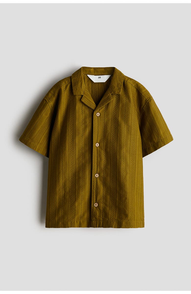 H&M Textured Cotton Resort Shirt, Main, color, Dark Green