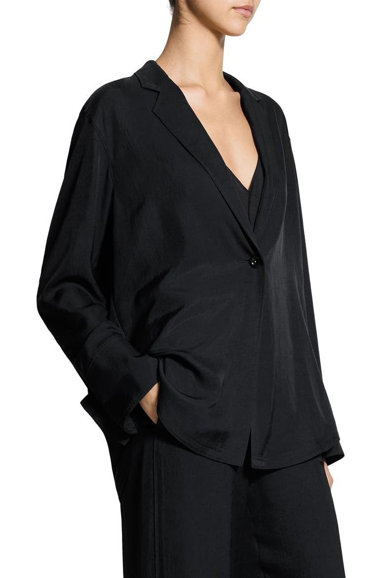Washed Twill One-Button Blazer Shirt, Alternate, color, BLACK