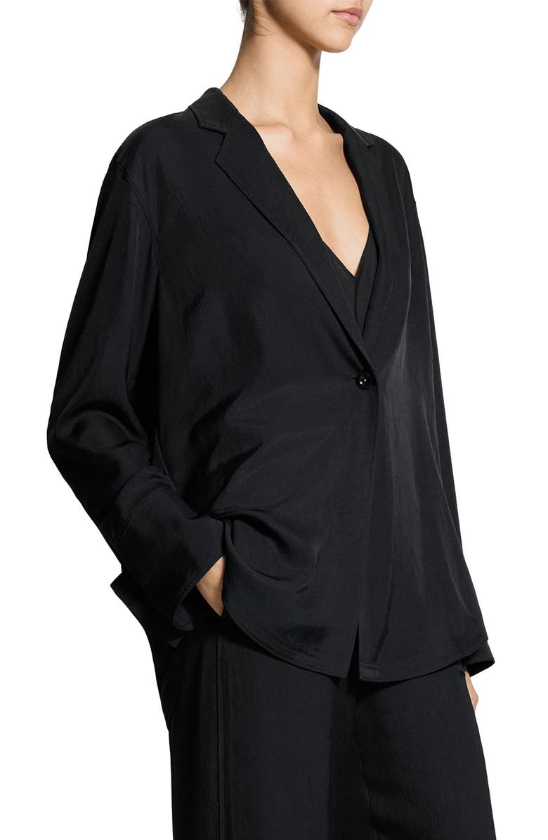 Theory Washed Satin One-Button Blazer Shirt, Alternate, color, Black