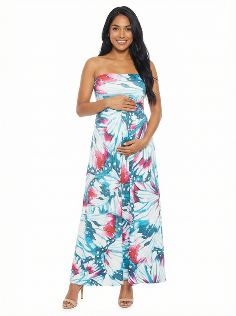 Maternity Butterfly A-Line Strapless Pocket Maxi Dress