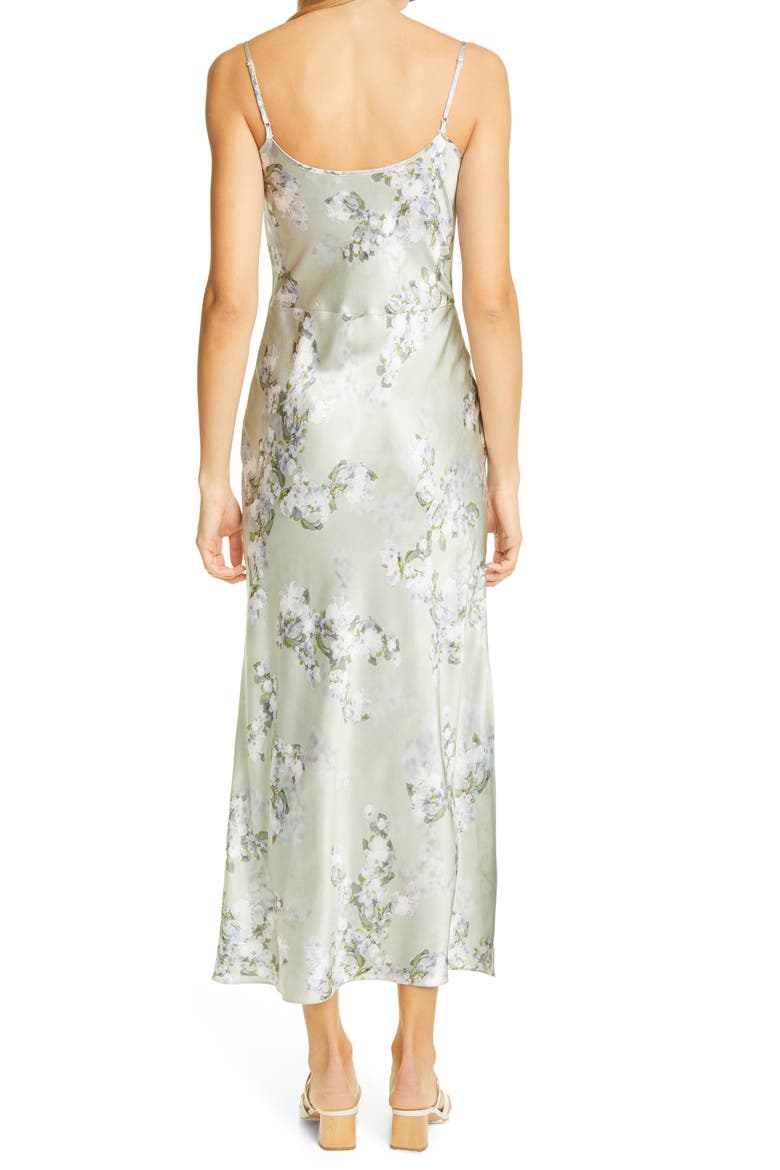 Hazy Blossom Cowl Neck Satin Slipdress, Alternate, color, CELERY