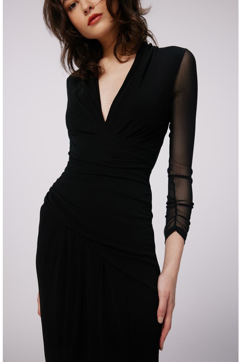 Serina Mixed Media Long Sleeve Dress, Alternate, color, BLACK