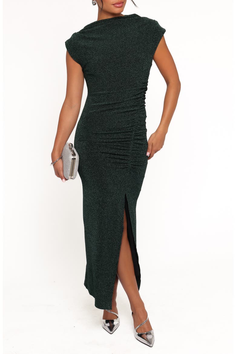 Mel Metallic Cap Sleeve Midi Dress, Main, color, DARK EMERALD