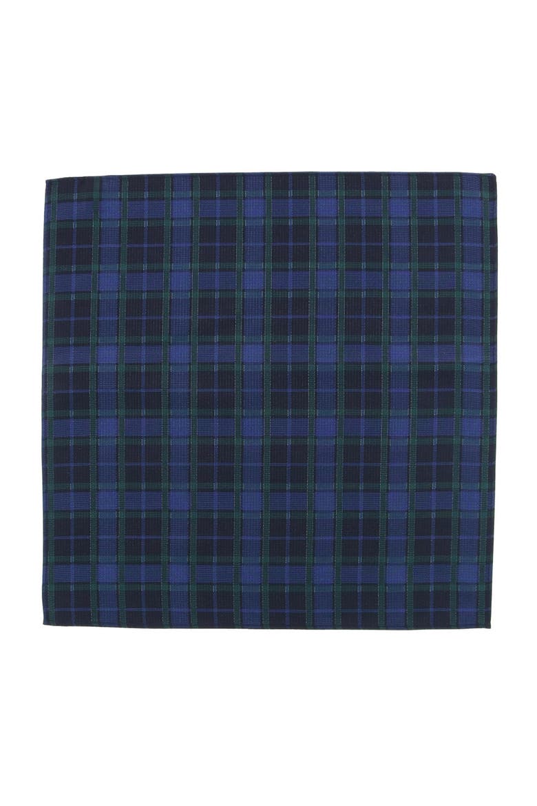 Ives Green and Navy Blackwatch Plaid Silk Pocket Square, Alternate, color, Green and Navy Plaid