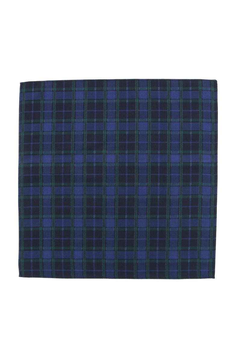 Trafalgar Ives Green and Navy Blackwatch Plaid Silk Pocket Square, Alternate, color, Green And Navy Plaid