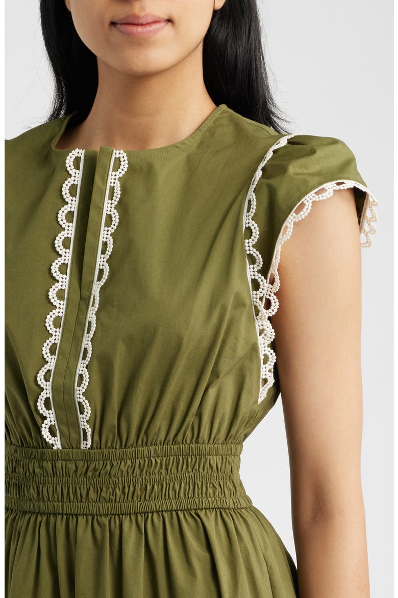 Scallop Cap Sleeve Midi Dress, Alternate, color, IVY / WHITE DOVE