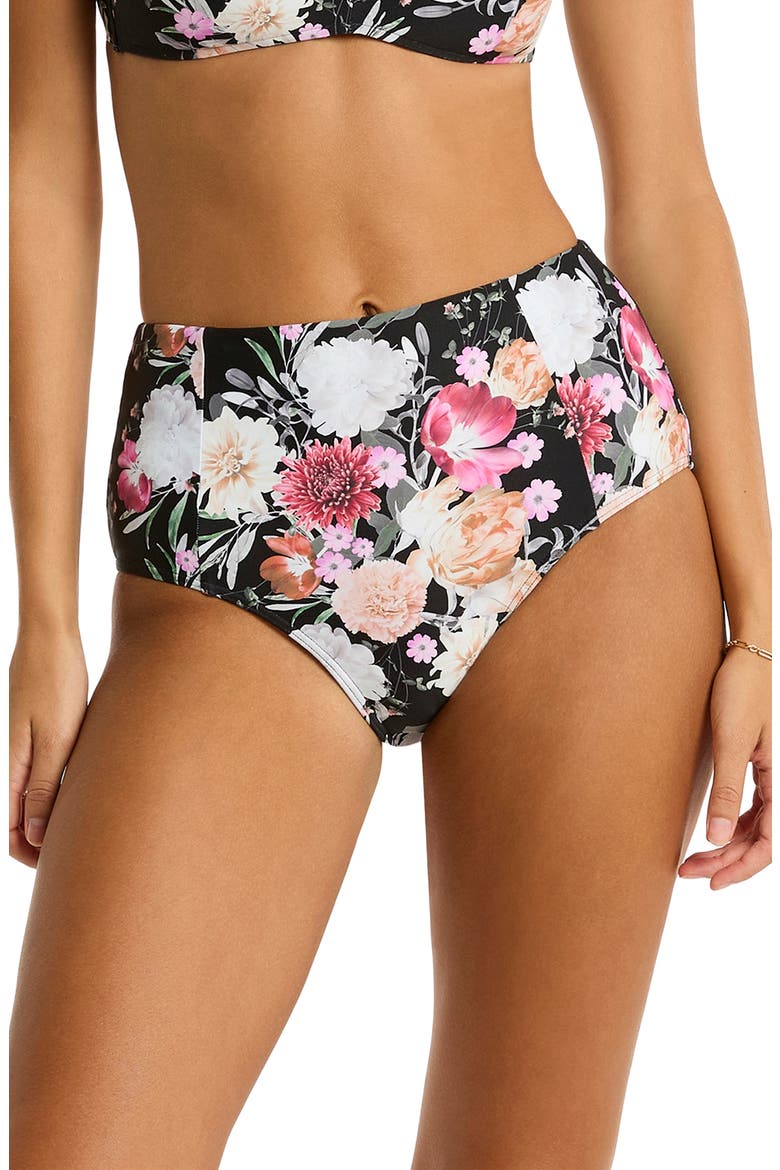 Belle Paneled High Waist Bikini Bottoms, Main, color, BLACK