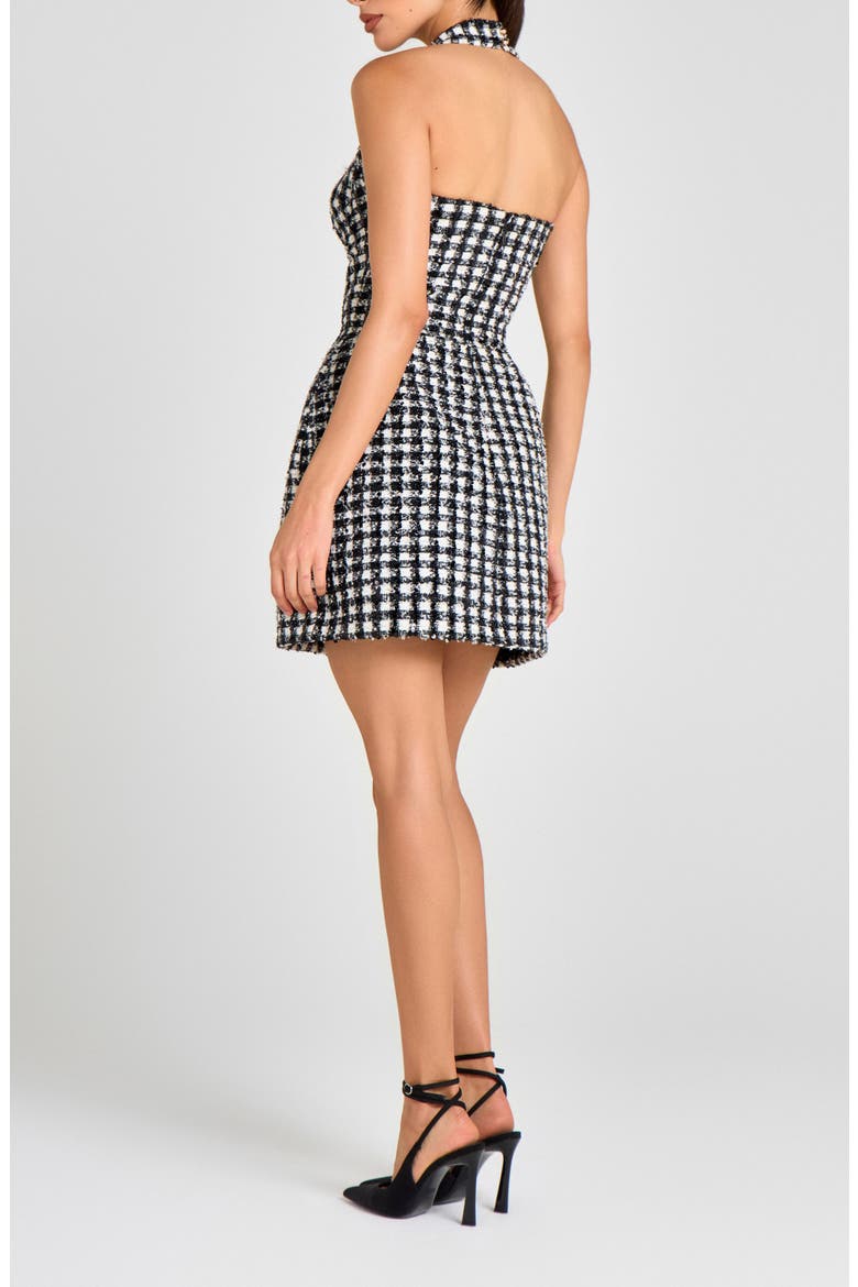 Metallic Tweed Halter Neck Cocktail Minidress, Alternate, color, BLACK / WHITE