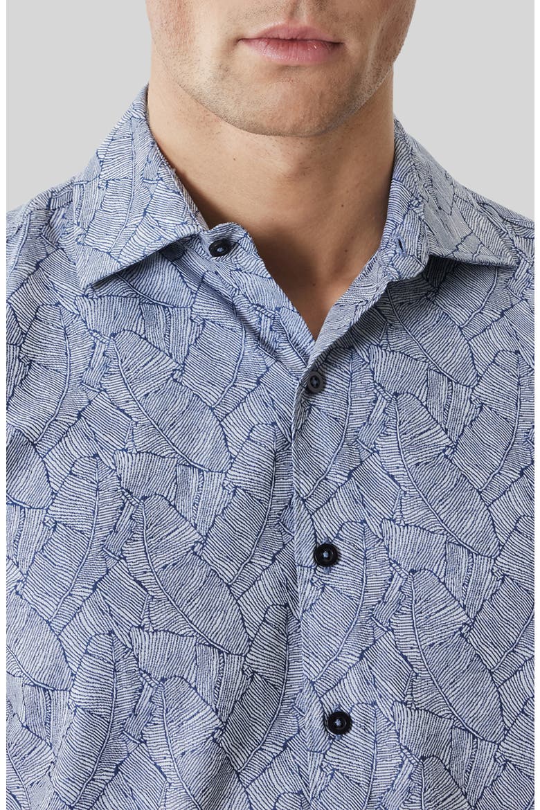 Kazuki Leaf Print Short Sleeve Cotton Button-Up Shirt, Alternate, color, DARK CASPIAN