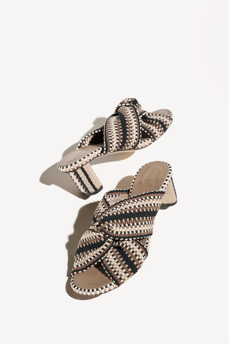 Gilda Handwoven Knotted sandal with Sculptural Heel, Alternate, color, Sand