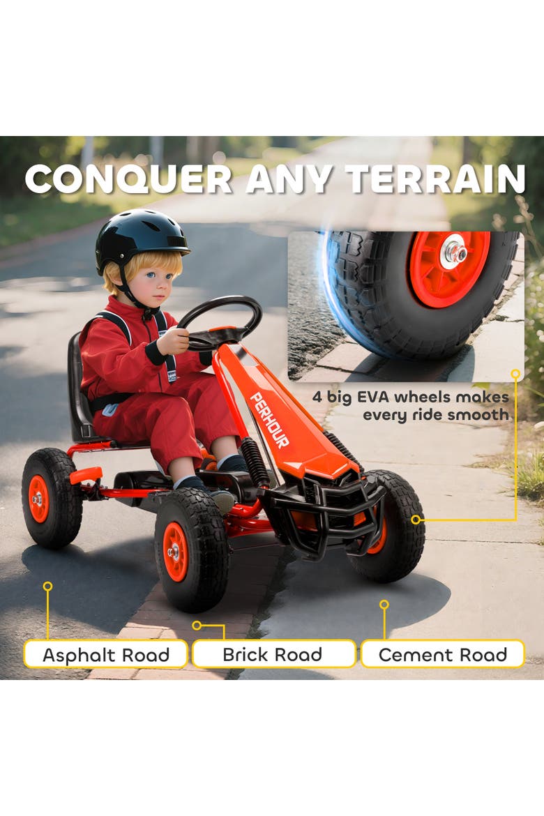 Pedal Go Kart for Kids Go Cart with Adjustable Seat EVA Wheels for Boys Girls Aged Years Old, Alternate, color, Red