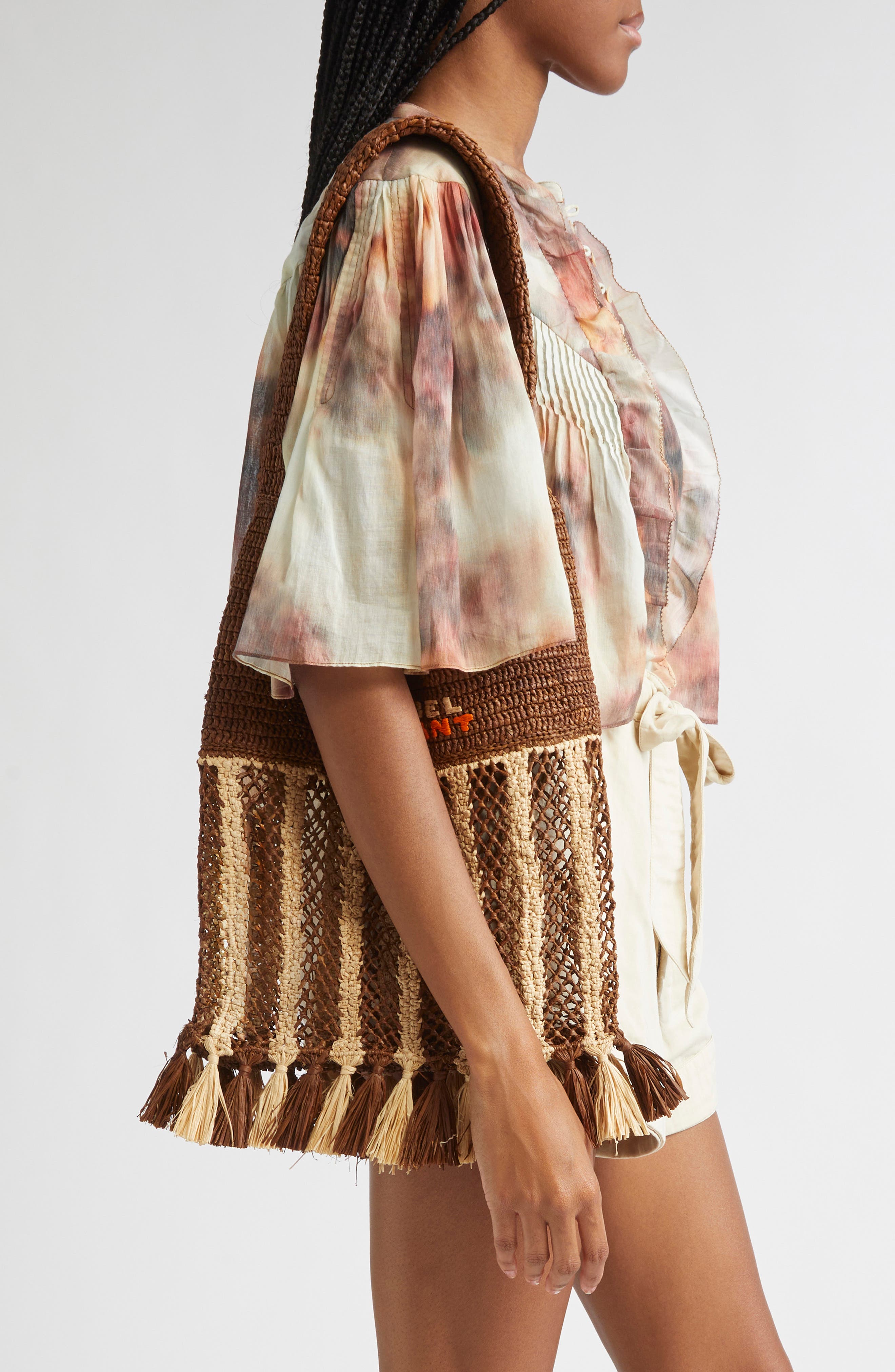 Isabel Marant Small Praia Fringe Raffia Tote, Alternate, color, Natural/ Brown