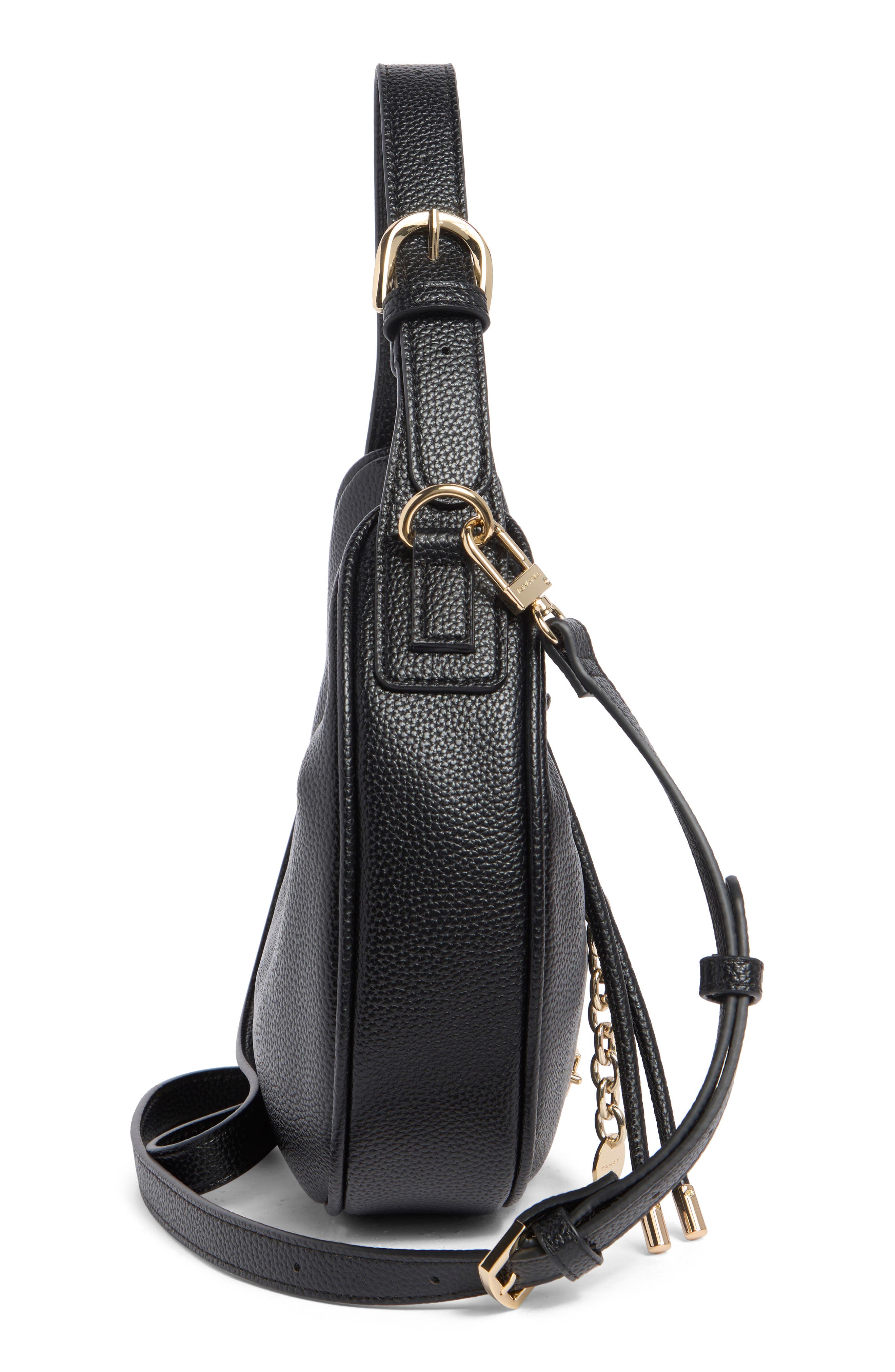 Nala Faux Leather Crescent Shoulder Bag, Alternate, color, BLACK