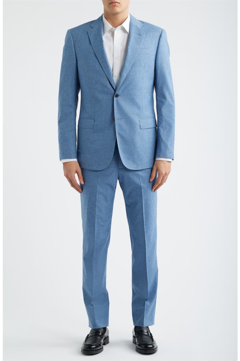 Light Blue Mélange Wool & Cotton Blend Suit, Main, color, BLUE