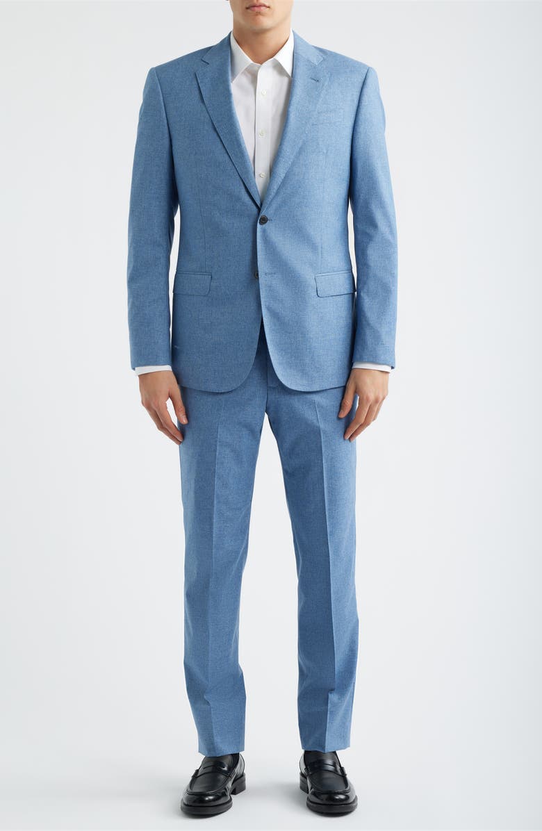 Emporio Armani Light Blue Mélange Wool & Cotton Blend Suit, Main, color, Blue