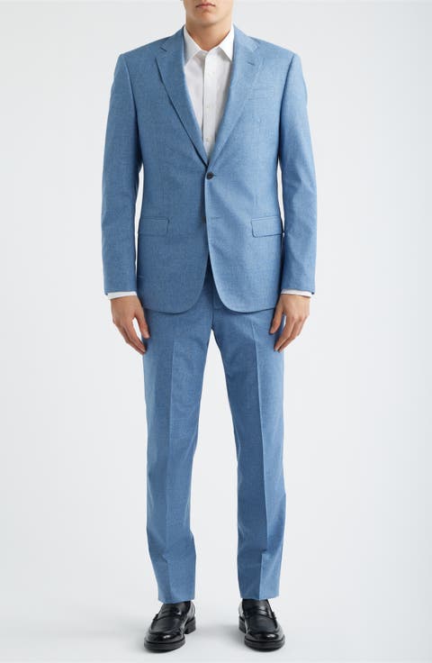 Light Blue Mélange Wool & Cotton Blend Suit (Regular & Big)