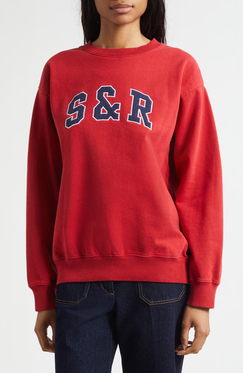 Sporty & Rich Ivy Logo Appliqué Cotton Graphic Sweatshirt, Alternate, color, Ruby
