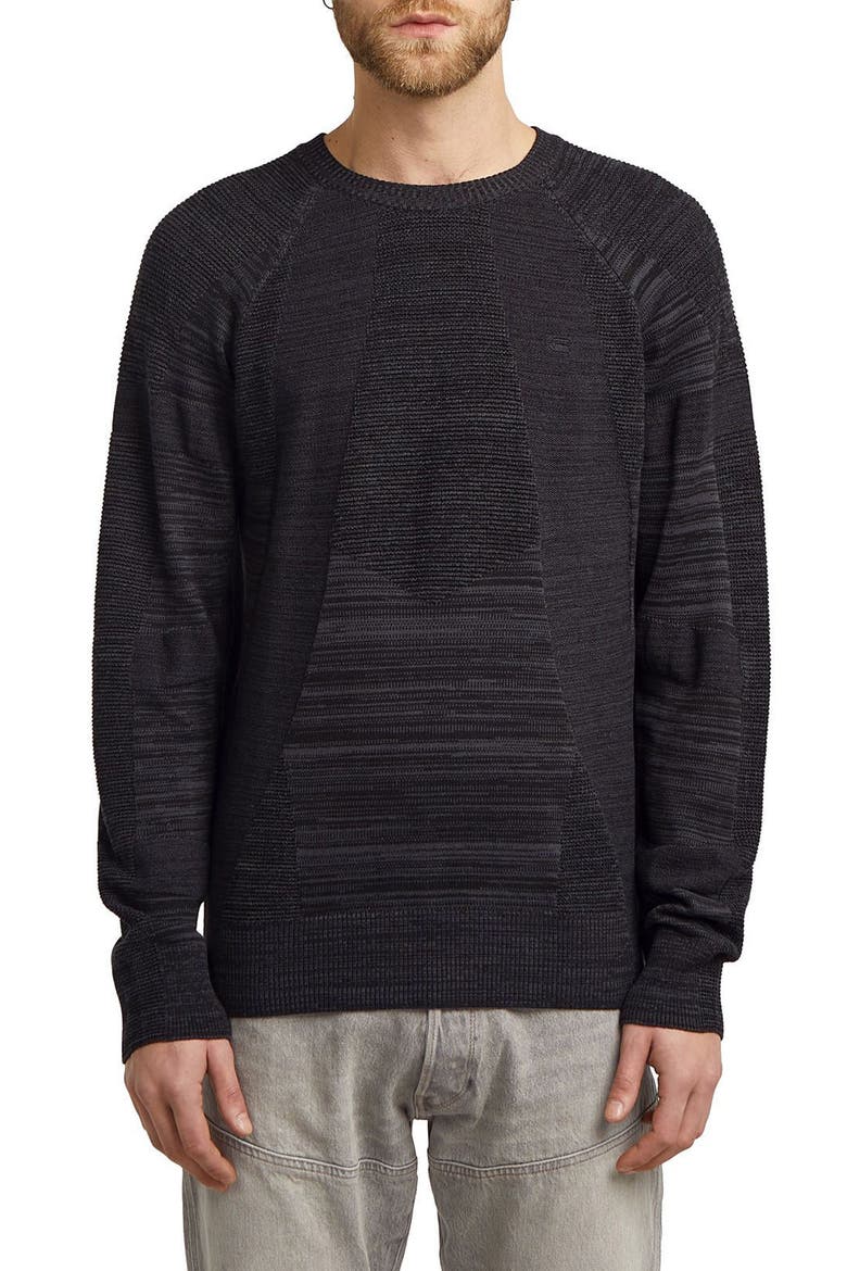 3D Biker Textureblock Crewneck Sweater, Main, color, DARK BLACK/ ASPHALT