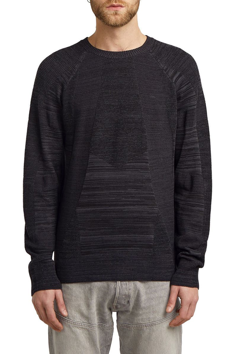 G-STAR 3D Biker Textureblock Crewneck Sweater, Main, color, Dark Black/ Asphalt