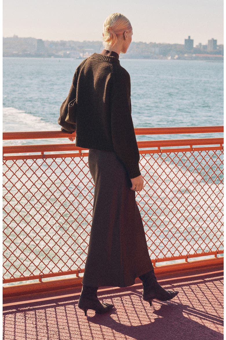 Satin Midi Skirt, Alternate, color, CHOCOLATE